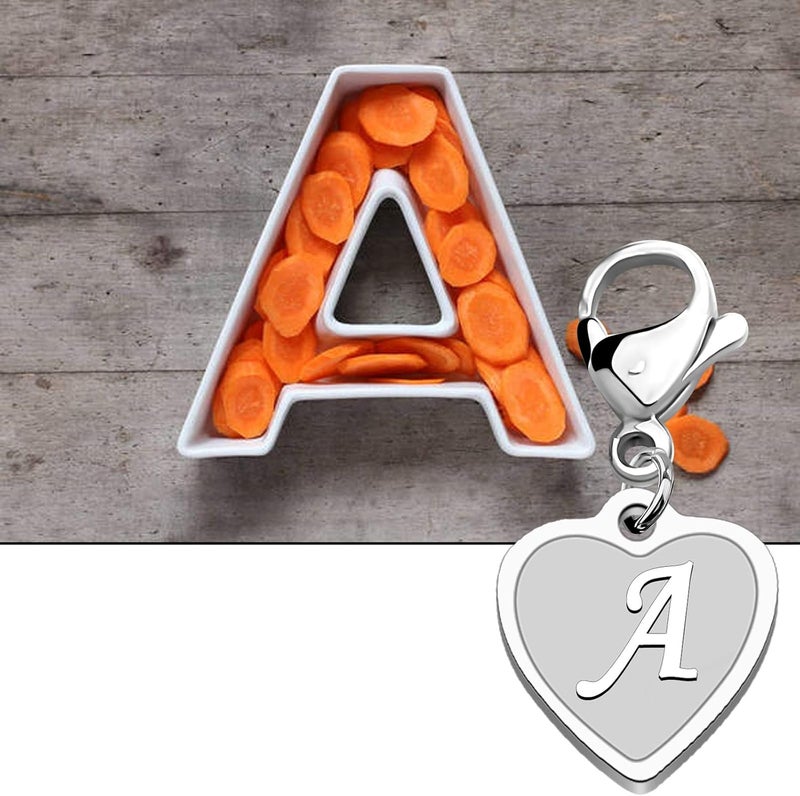 FAADBUK Initial Letter A-Z Alphabet Heart Charms for Jewelry Bracelet Keychain Necklace Initial Stainless steel Clasp Clip on Charm - Image 5